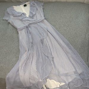 Gabby Skye Blue and White Striped Midi Dress
